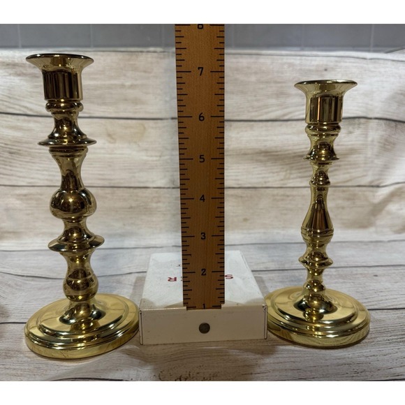 LOT of 5 Brass Candlesticks VTG Baldwin w/Luna Lumia Candles Sizes 1.5" To 7.5" - Picture 4 of 9